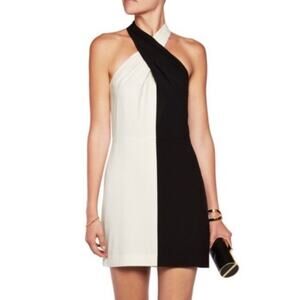 Halston Heritage New NWT Cocktail Dress Black White Sleeveless Halter Twist 14